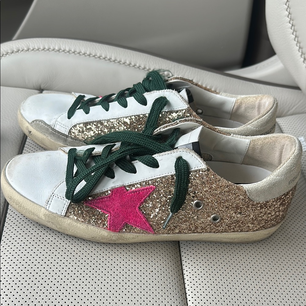 Glitter Star Sneakers - White, Gold, Pink
